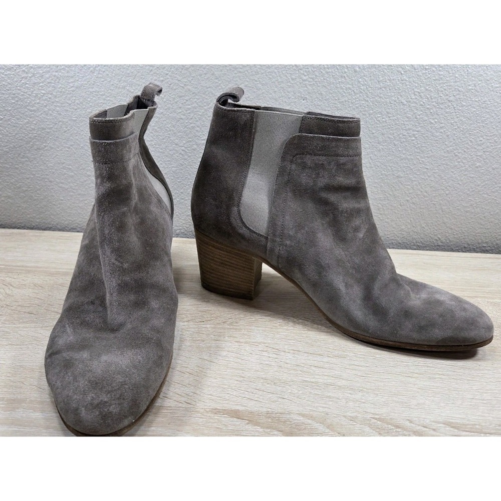 Vince Suede Chelsea Ankle Boots Womens 11 Taupe Brown Block Heel Made In Italy